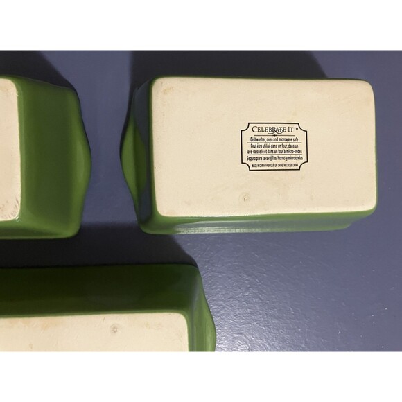 3 "Celebrate It "Ceramic Bakeware Dishes Loaf Pans Autumn Green Decor Holiday - Picture 12 of 13